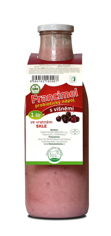 Francimel s VIŠNĚMI 1 ltr - probio. nápoj ve vratném ZÁLOHOVANÉM SKLE