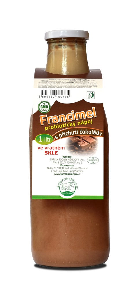 Francimel s ČOKO. příchutí 1 ltr - probio. nápoj ve vratném ZÁLOHOVANÉM SKLE